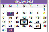 District School Academic Calendar for Dayton Alternative Ed Ctr for October 2022