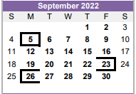 District School Academic Calendar for Wilson J H for September 2022