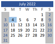 District School Academic Calendar for Rann Elementary for July 2022