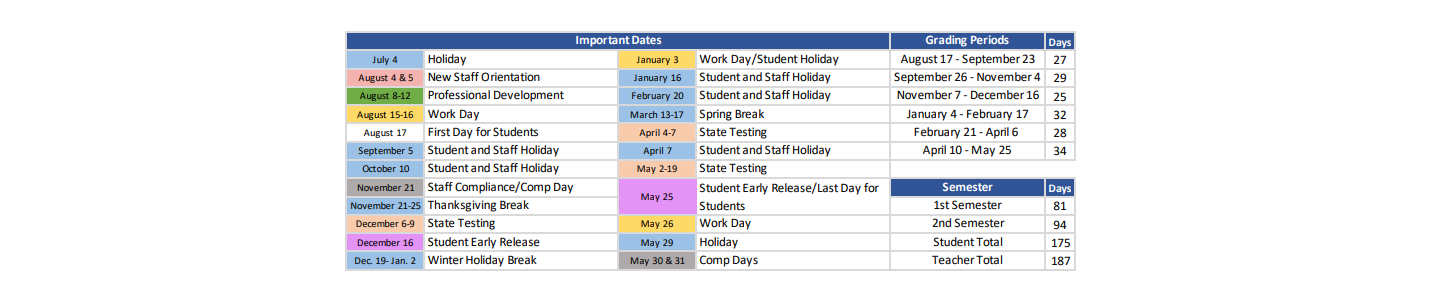 District School Academic Calendar Key for Decatur Int