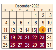 District School Academic Calendar for Early Childhood Center for December 2022