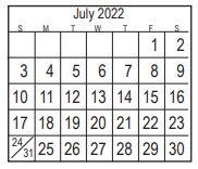 District School Academic Calendar for Harris Co J J A E P for July 2022