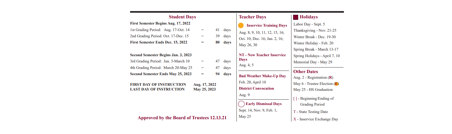 District School Academic Calendar Key for Parkwood Elementary