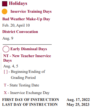 District School Academic Calendar Legend for Bonnette Jr High