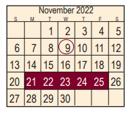 District School Academic Calendar for Early Childhood Center for November 2022