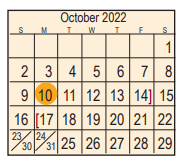 District School Academic Calendar for Early Childhood Center for October 2022