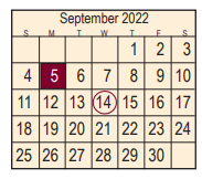 District School Academic Calendar for Harris Co J J A E P for September 2022