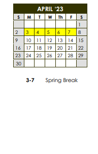 District School Academic Calendar for Dunaire Elementary School for April 2023