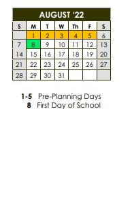District School Academic Calendar for Academy Of Lithonia Charter School for August 2022