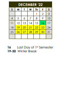 District School Academic Calendar for Moon Lake School for December 2022