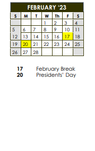 District School Academic Calendar for Canby Lane Elementary School for February 2023