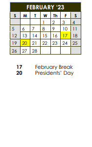 District School Academic Calendar for Ruhuma Junior High School for February 2023