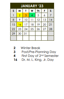 District School Academic Calendar for Fernbank Science Center for January 2023