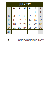 District School Academic Calendar for Valley Head High School for July 2022