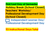 District School Academic Calendar Legend for Ruhuma Junior High School
