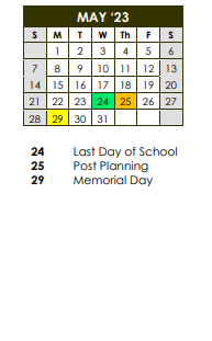 District School Academic Calendar for Pleasantdale Elementary School for May 2023