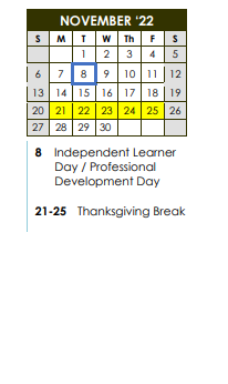 District School Academic Calendar for Warren Technical School for November 2022