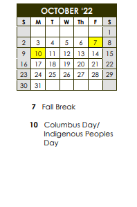 District School Academic Calendar for Fernbank Elementary School for October 2022