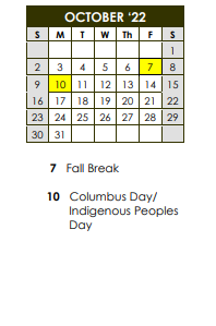 District School Academic Calendar for East Dekalb Special Education Center for October 2022