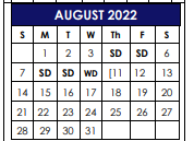 District School Academic Calendar for Denison H S for August 2022