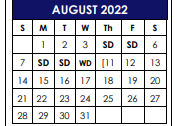 District School Academic Calendar for Golden Rule Elementary for August 2022