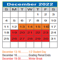 District School Academic Calendar for Navo Middle School for December 2022