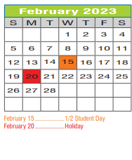 District School Academic Calendar for Lee Elementary for February 2023