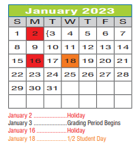 District School Academic Calendar for Borman Elementary for January 2023