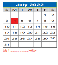 District School Academic Calendar for Regional Day Sch Deaf for July 2022