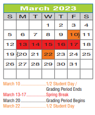 District School Academic Calendar for Lee Elementary for March 2023