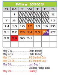 District School Academic Calendar for Joe Dale Sparks Campus for May 2023