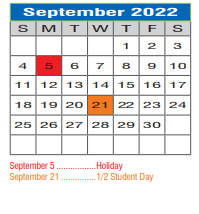 District School Academic Calendar for Joe Dale Sparks Campus for September 2022