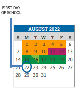 District School Academic Calendar for Skinner Middle School for August 2022