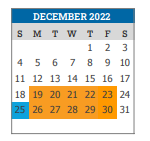 District School Academic Calendar for Traylor Elementary School for December 2022