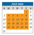 District School Academic Calendar for John F Kennedy High School for July 2022