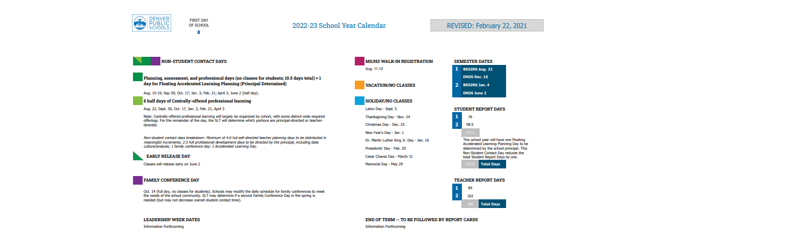 District School Academic Calendar Key for Place Middle School