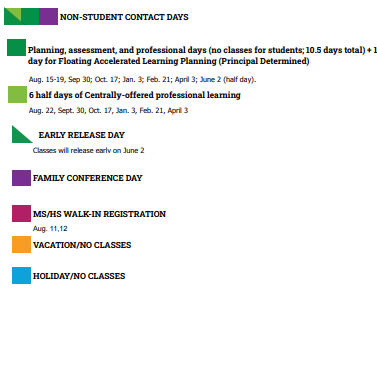 District School Academic Calendar Legend for Place Middle School