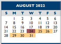 District School Academic Calendar for Hanawalt Elementary for August 2022