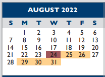 District School Academic Calendar for Morris Elementary School for August 2022