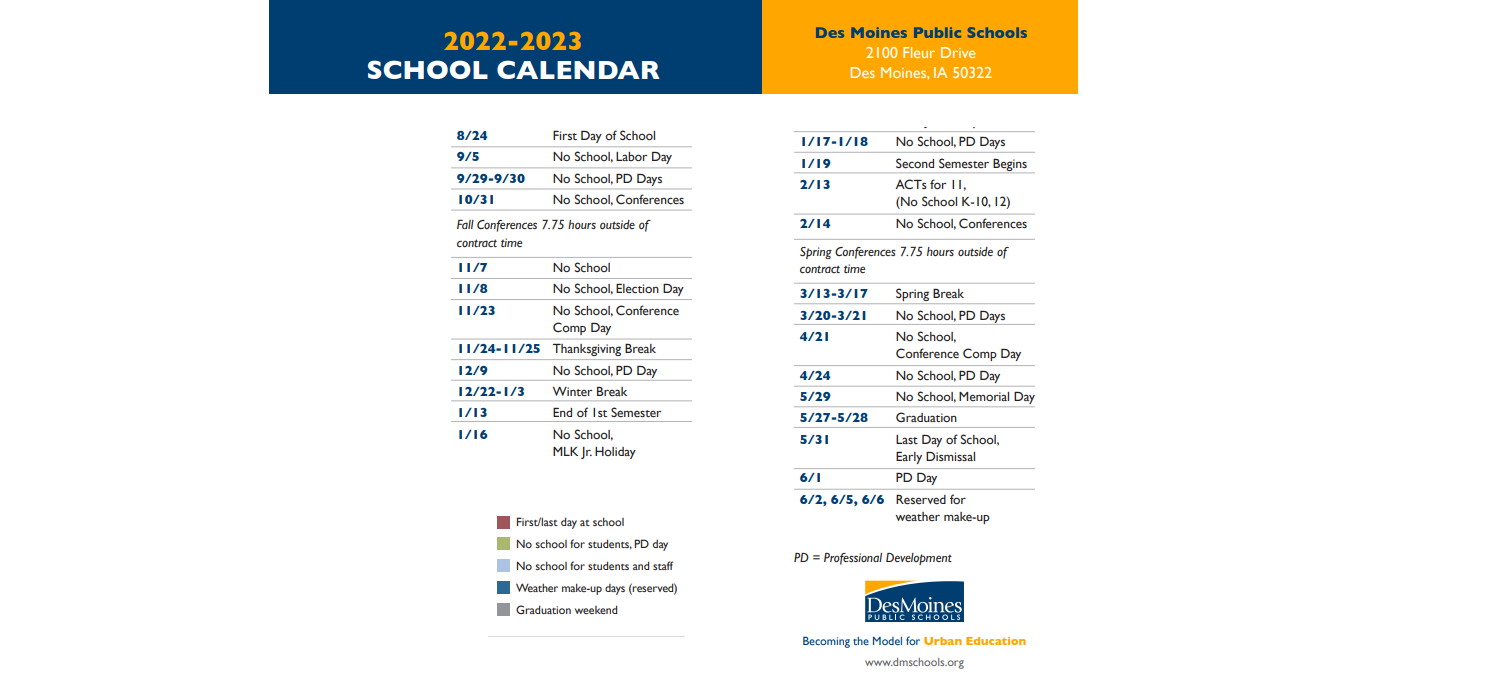 District School Academic Calendar Key for Des Moines Central Middle School