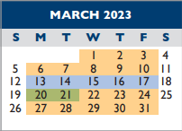 District School Academic Calendar for Walnut Street School Pomerantz Learning Cente for March 2023