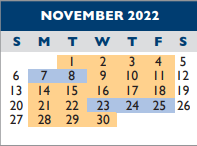 District School Academic Calendar for North High School for November 2022