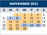 District School Academic Calendar for Wright Elementary School for November 2022