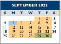 District School Academic Calendar for Findley Elementary School for September 2022