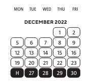 District School Academic Calendar for Foreign Language Immersion for December 2022