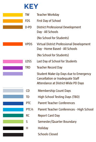 District School Academic Calendar Legend for Denby High School