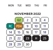 District School Academic Calendar for Central High School for November 2022