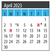 District School Academic Calendar for John E Barber Middle School for April 2023