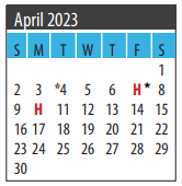 District School Academic Calendar for Galveston Co J J A E P for April 2023