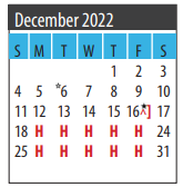 District School Academic Calendar for John E Barber Middle School for December 2022